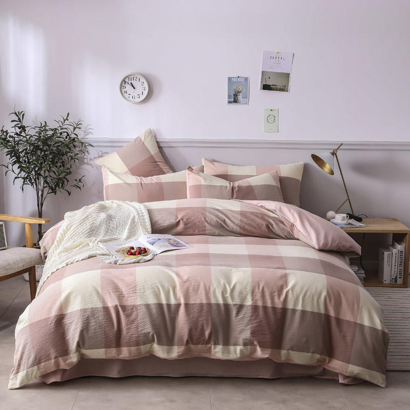 Bed Sheet Set PeachPuff Plaid High Quality