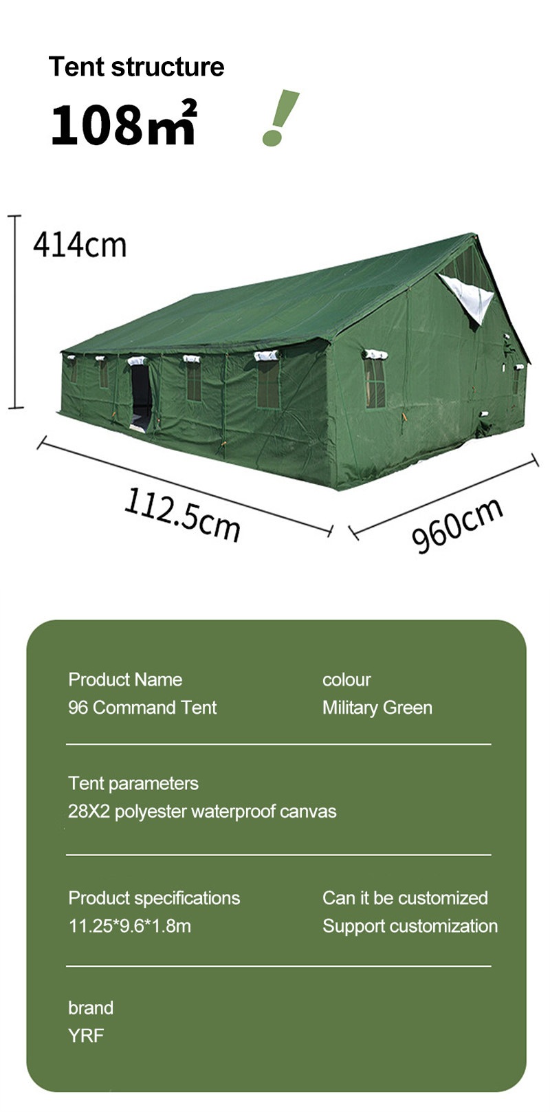 Green tent with 30 centimeters of snow load