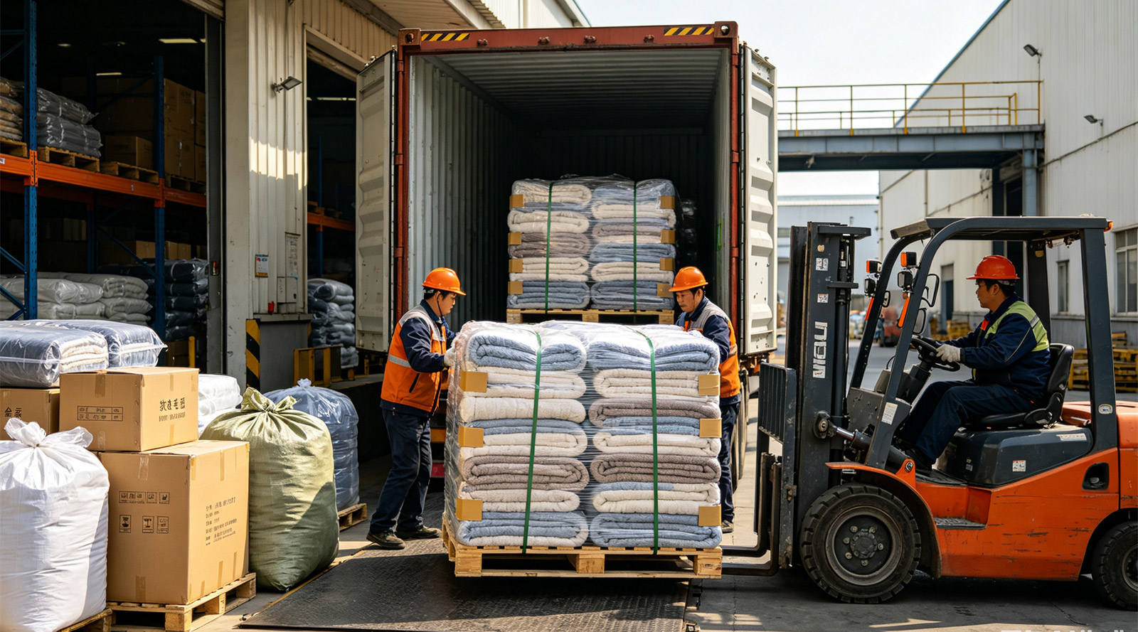 YRF Textile bulk blanket units prepared for pallet loading, shipment coordination and receiving review by institutional procurement teams for the fire station blanket procurement questions buyers should ask section.