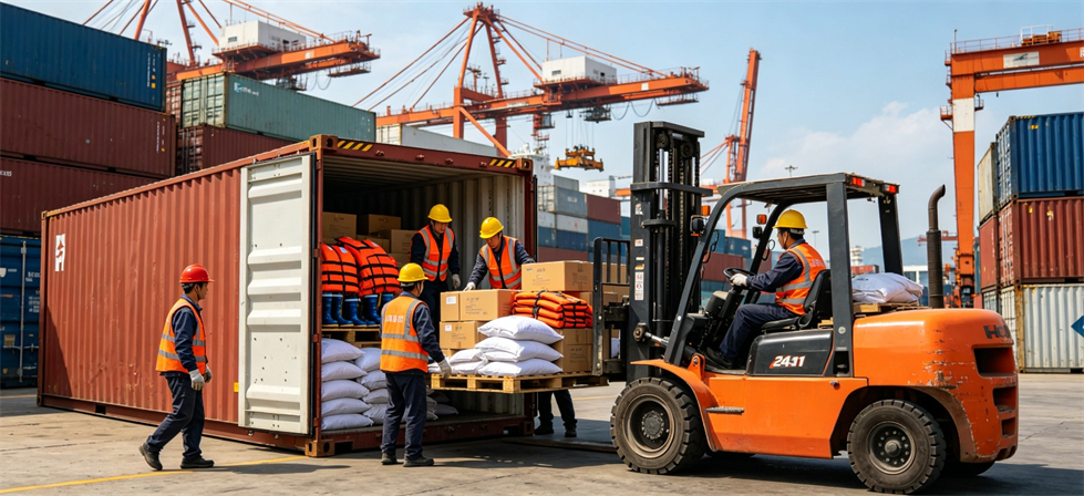 Flood Relief Products showing container loading for flood response deployment and multi-site supply planning