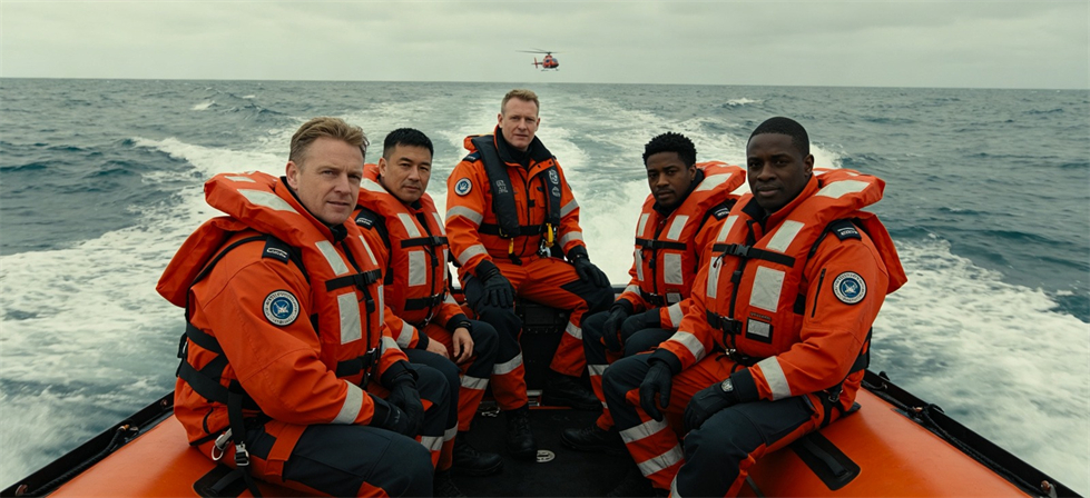 Water Rescue Life Jackets showing rescue boat team for humanitarian relief distribution and stockpile review