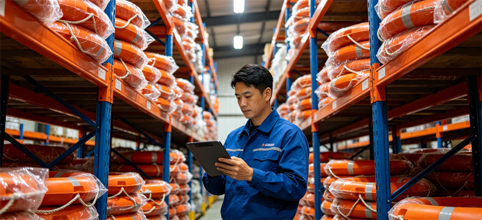 Rescue Lifebuoys showing warehouse stock for bulk order inspection and export shipment coordination Rescue Lifebuoys showing warehouse stock for bulk order inspection and export shipment coordination