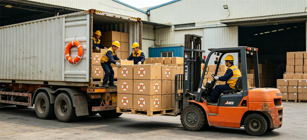 Rescue Lifebuoys showing container loading for government procurement and emergency reserve planning Rescue Lifebuoys showing container loading for government procurement and emergency reserve planning