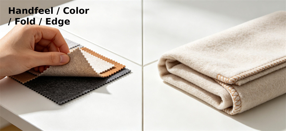 Relief blanket edge, fold and color check for specification approval and buyer-side sample verification