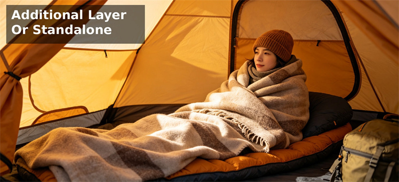 Extreme cold relief blanket additional layer use for tent sleeping arrangement and cold-weather protection planning