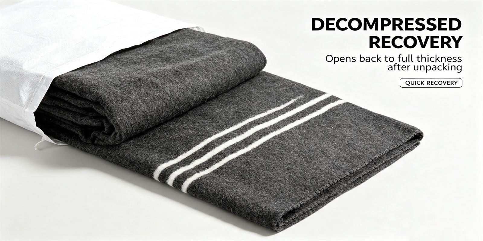 Emergency blanket product detail showing recycled fiber dark gray for institutional procurement review