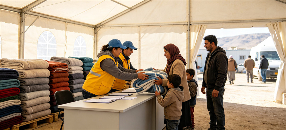 Shelter-project blanket issue counter for multi-language camp distribution and return tracking