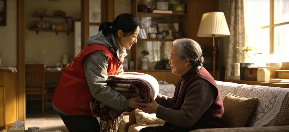 Shelter-project blanket elderly care scene for sample charges and vulnerable-user shelter planning