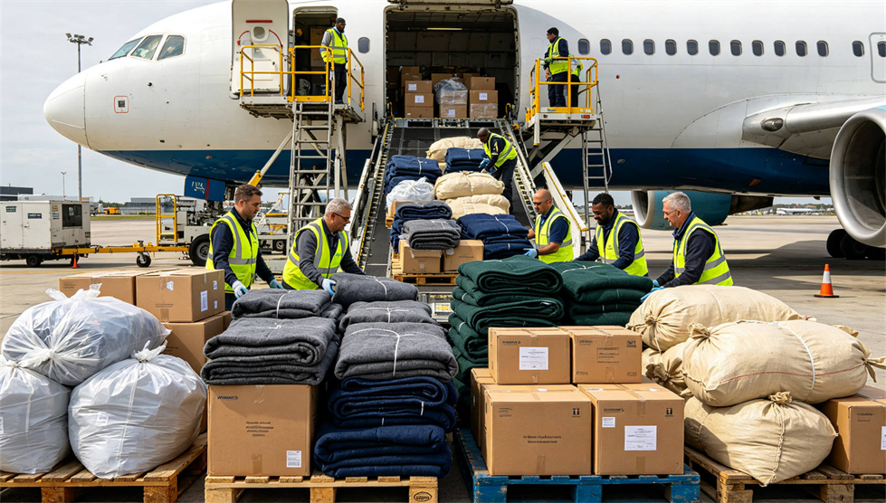 Emergency blanket shipment handling showing solid color brown shipment for institutional procurement review