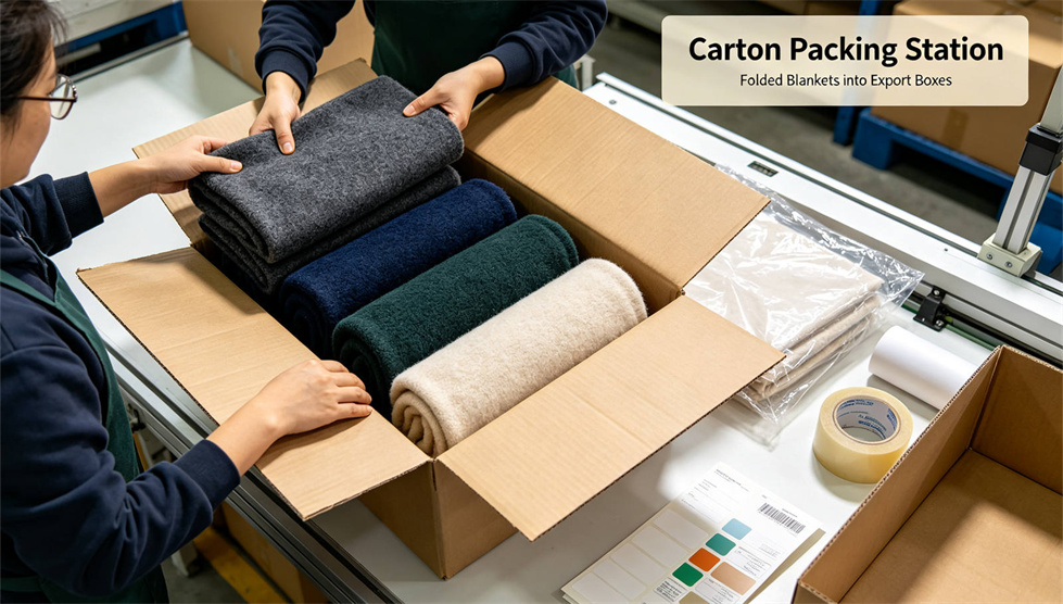Emergency blanket packing presentation showing solid color beige package for institutional procurement review
