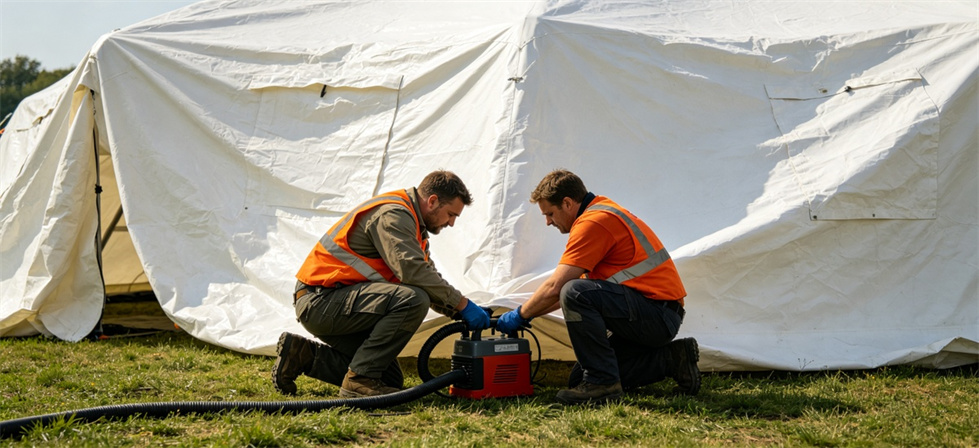 Relief tent inflatable setup shown for working with a supplier what to ask in institutional relief tent procurement planning