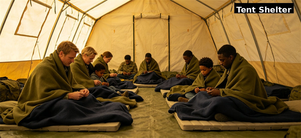 Blankets used inside a relief tent during emergency accommodation for institutional bulk procurement review Blankets used inside a relief tent during emergency accommodation for institutional bulk procurement review