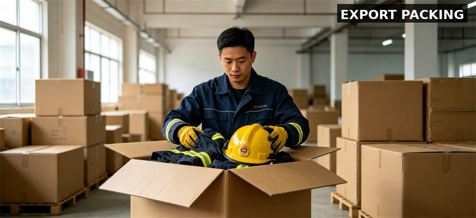 Firefighter gear export packing for institutional procurement, inspection and supply planning