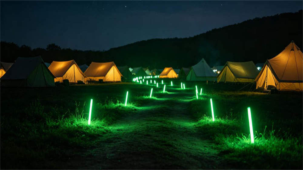 Remote camp dining and recreation area with mess tent tables benches for workers