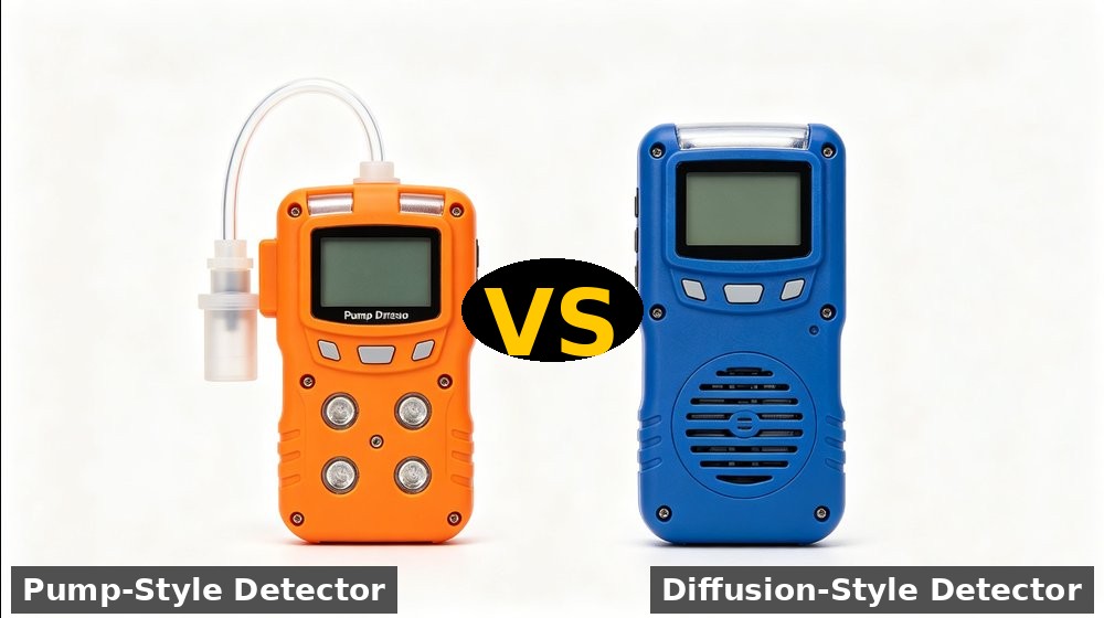 Pump-suction and diffusion gas detectors compared for industrial hazard assessment and area monitoring