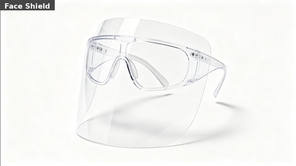 Hospital field medical supply image showing clear plastic face shield white background for temporary clinics, disaster response and institutional 