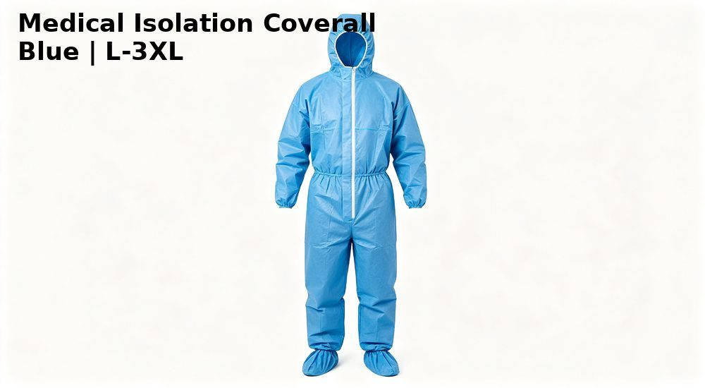 Blue disposable medical isolation coverall with hood, protective clothing for disease control