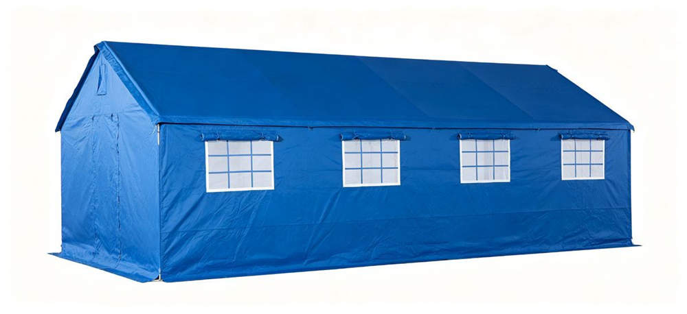 Standard frame relief tent front view with steel upright frame