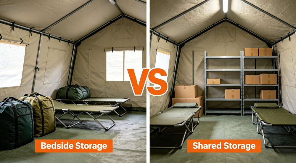Belongings storage comparison bedside vs shared storage