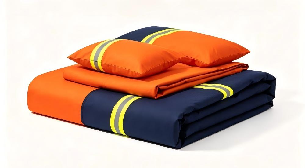 Fire rescue bedding set in orange for fire station dormitory use