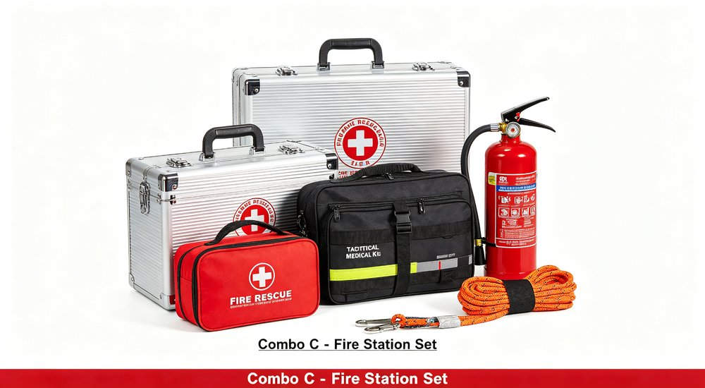 Top-down view of hospital first aid kit wall mounted cabinet with clear labelled compartments for clinic school and public facility emergency response stations