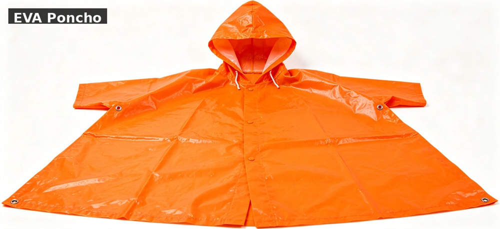 Raincoat orange eva poncho white bg for institutional procurement, inspection and supply planning