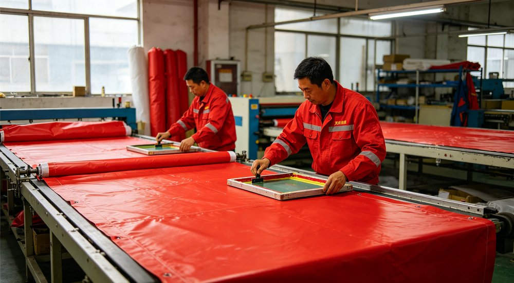 ISO 9001 certification documents on office wall with fire rescue tent manufacturing quality records, compliance and audit documentation, professional business photography