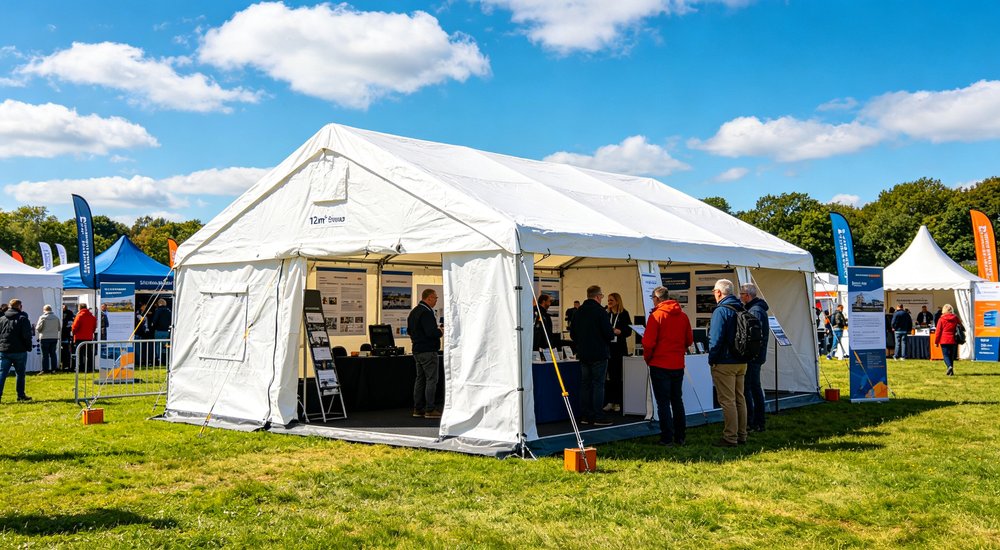 Heavy duty emergency frame tent displayed in operational setting demonstrating quick setup capability durable canvas exterior and spacious interior capacity for humanitarian relief missions