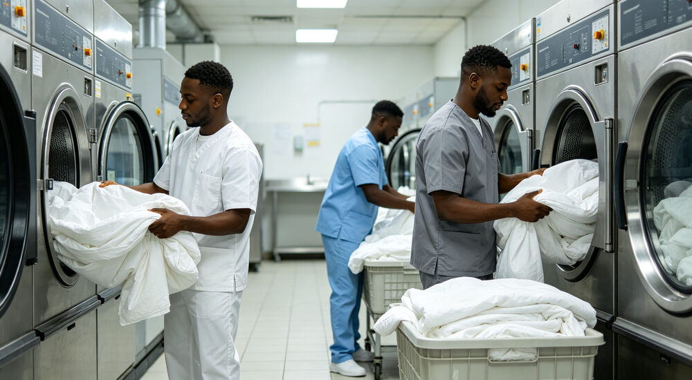 Institutional bedding product display showing material quality and design details for commercial procurement decision making suitable for emergency shelters hospitals universities and hotels requiring durable comfortable bedding solutions