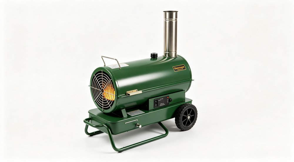 Diesel heater for cold weather tent operation, portable heater, product shot red and white inflatable emergency shelter for disaster relief operations Diesel heater for cold weather tent operation, portable heater, product shot red and white inflatable emergency shelter for disaster relief operations