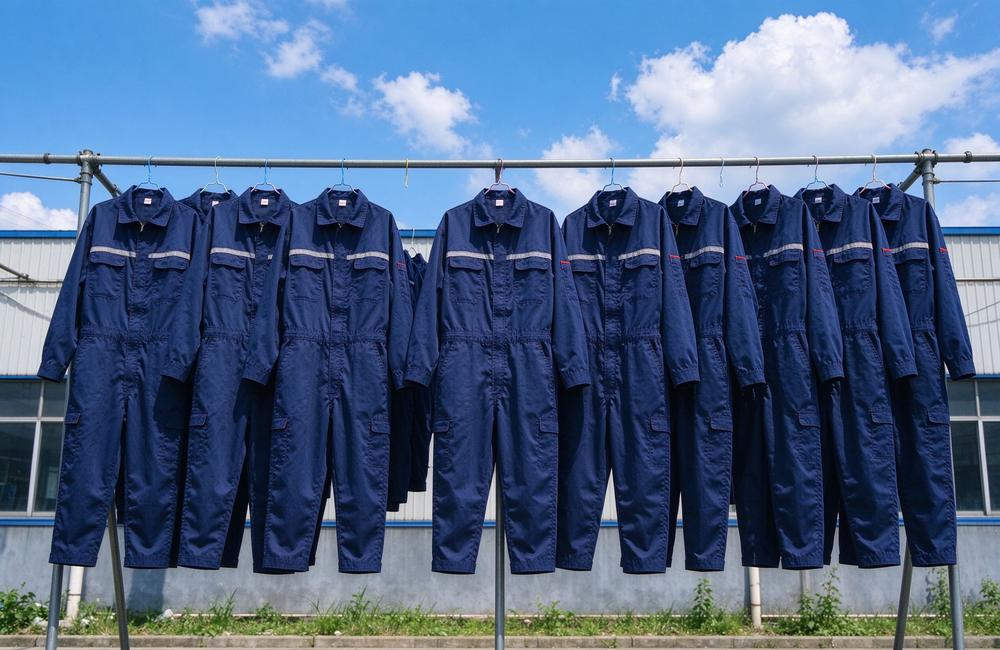 Night-time view of fR coveralls with arc rating label showing flame resistant workwear protection level for fire resistant clothing electrical safety verification for flame resistant workwear buyers