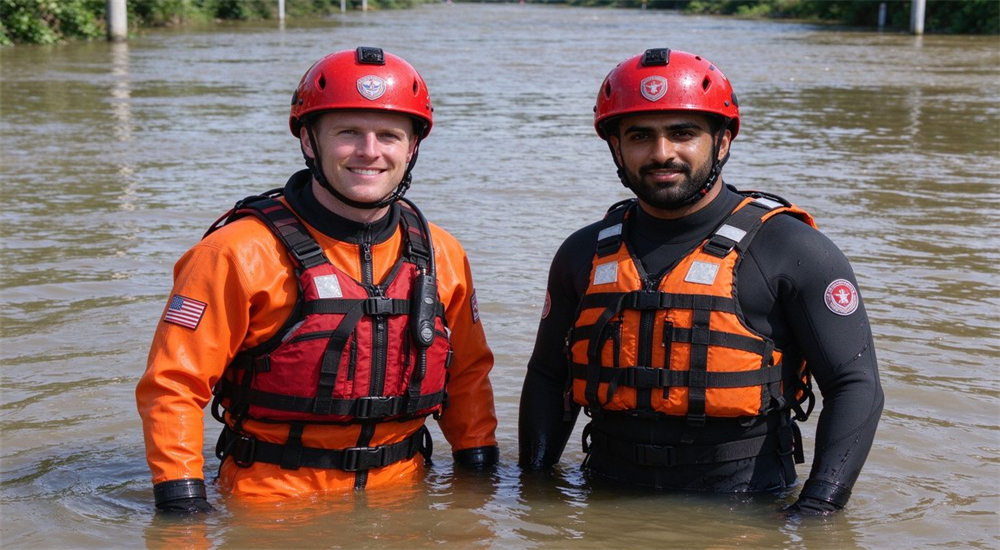 Dry suit versus wetsuit comparison for flood rescue showing contamination protection thermal insulation and mobility differences for professional teams