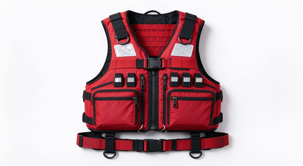 Comparison of ice rescue PFD types showing high buoyancy vest rescue buoy flotation strap and thermal buoyancy bag arranged for professional team equipment selection