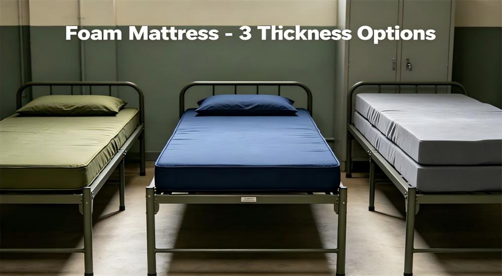 Comparison of three military foam mattress thickness options for military mattress bulk procurement decision for military mattress wholesale shelter comfort specification