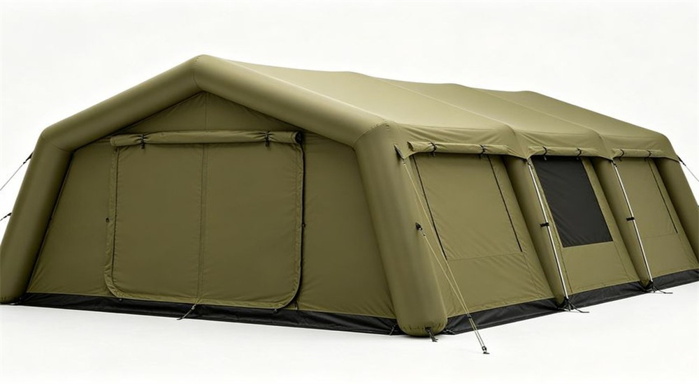 Khaki inflatable tent air beam structure quick setup for emergency deployment