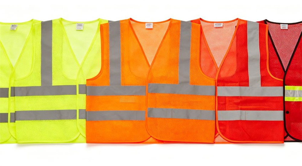 Reflective safety vests in fluorescent yellow orange red for high visibility work