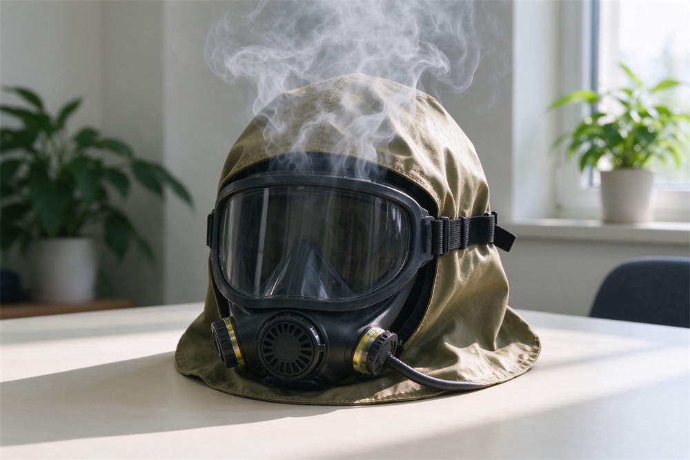Smoke hood and safety goggles combo, volcanic ash preparedness respiratory protection PPE for volcano emergency response