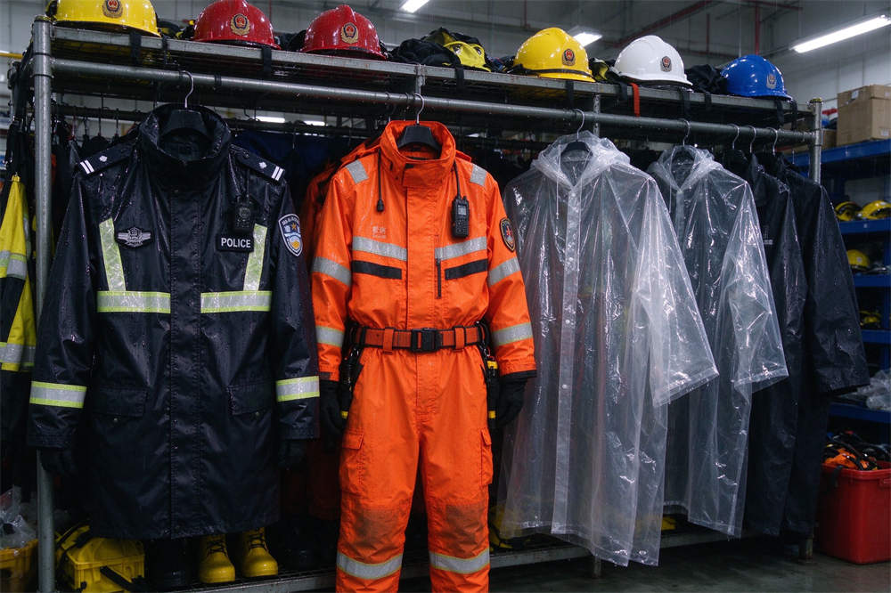 Rain gear three styles: police rescue orange transparent, volcano emergency rain protection for acid rain and ash